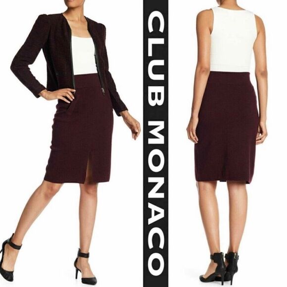 Club Monaco Sundith Midi Pencil Skirt 100% Wool Burgundy Women Medium Office - Picture 1 of 6